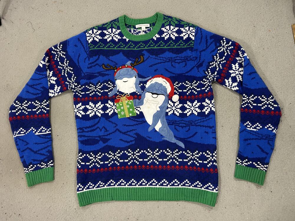 Celebrate Together Sweater Women Extra Large Blue Christmas Dolphin Ugly Holiday
